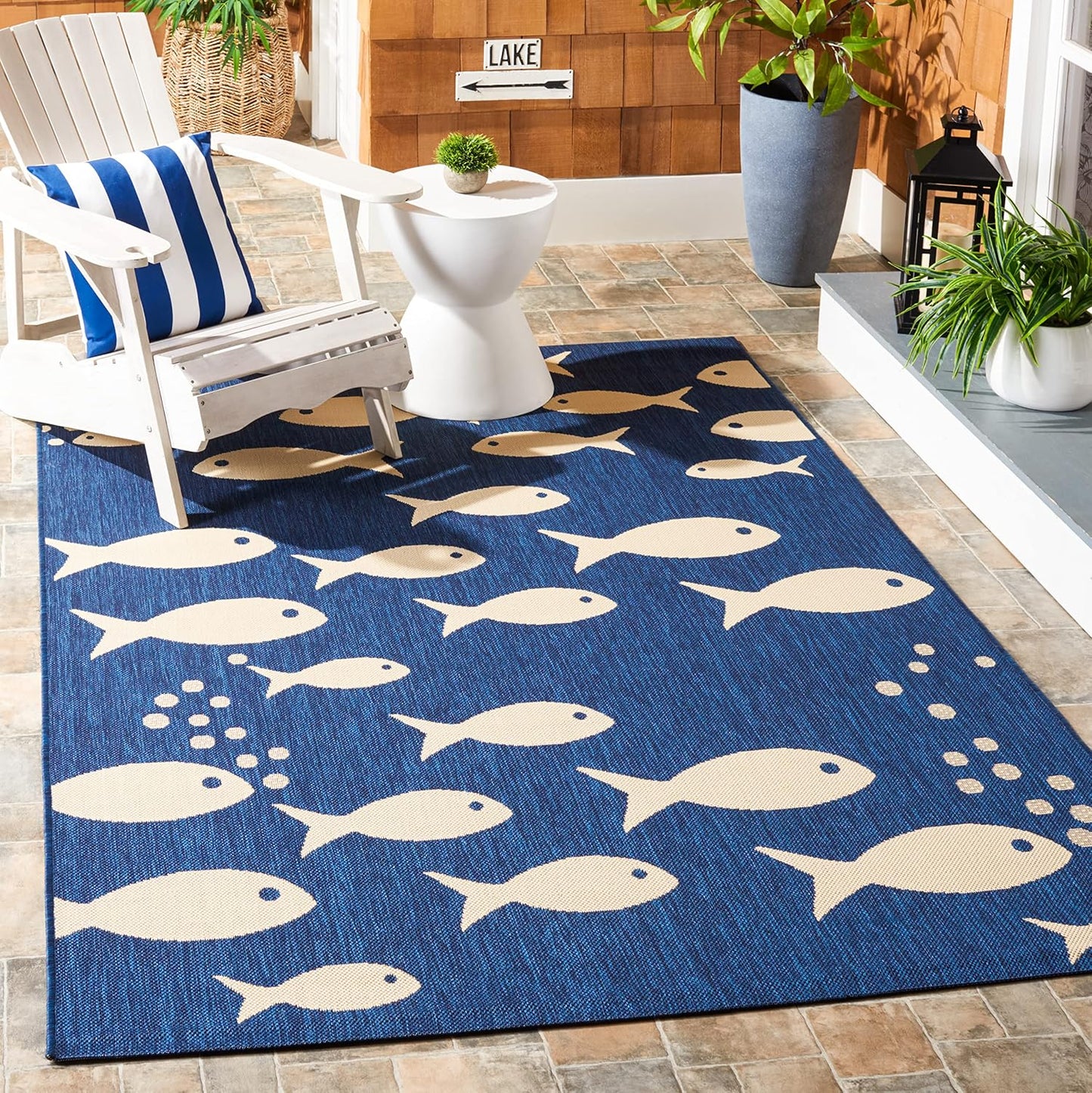 Alfombra lavable exterior 5'3x7'7 azul y beige CY6012-258