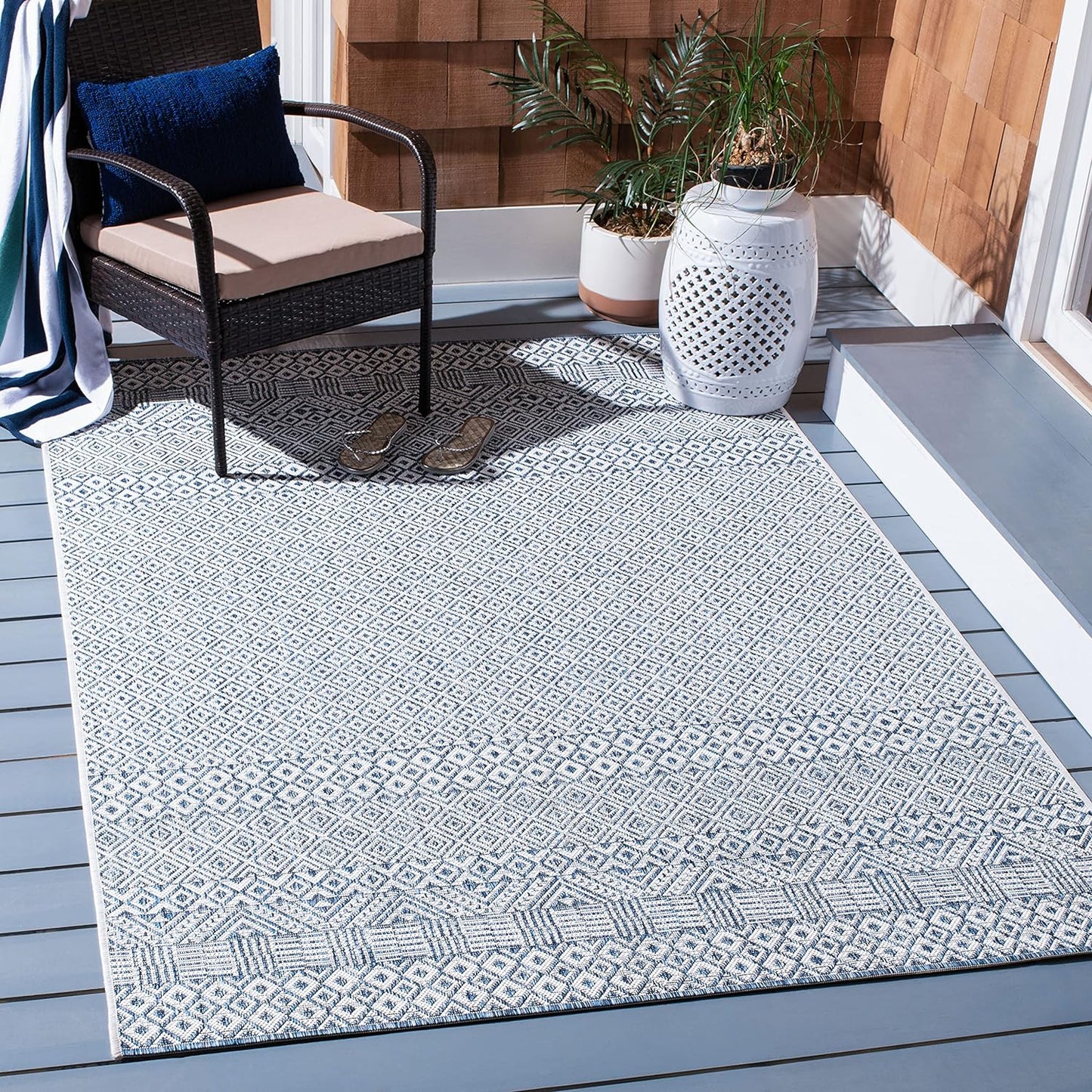 Alfombra lavable exterior 9x12ft azul y azul marino