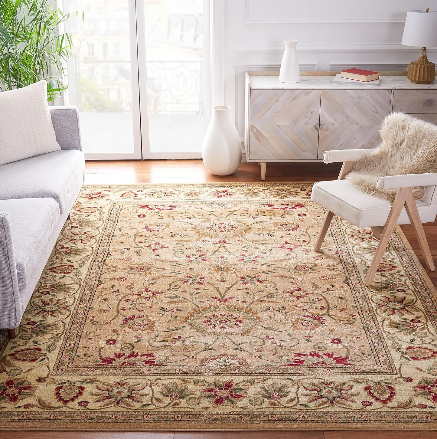 Alfombra 8x10ft beige y marfil diseño oriental