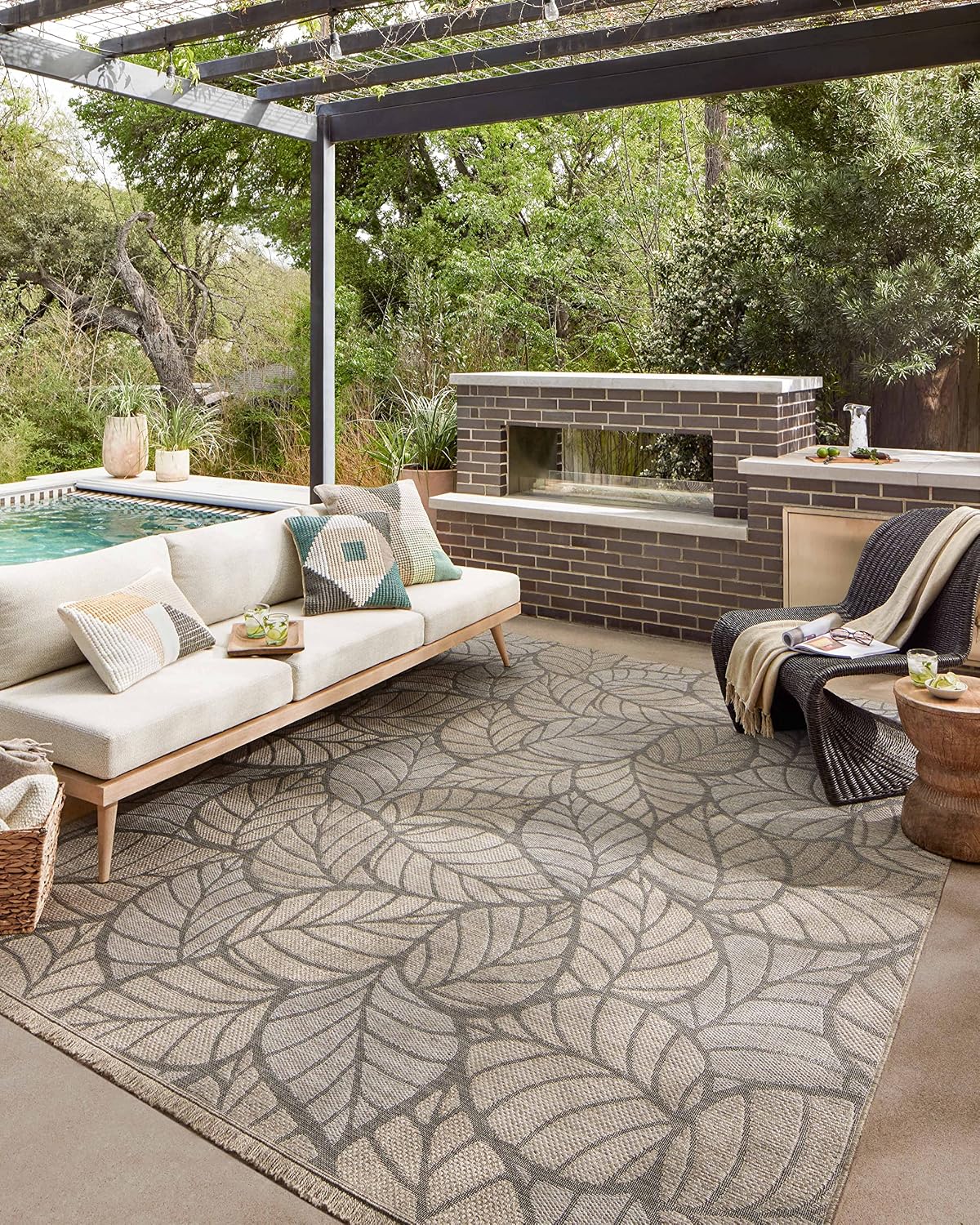 Alfombra redonda interior exterior 7ft8pulg gris pardo