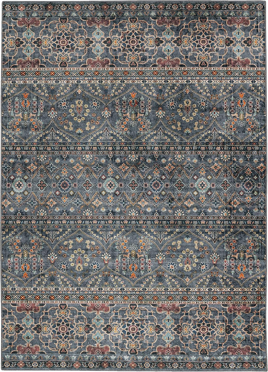 Alfombra lavable Jasper verde azulado y marfil 3x5ft