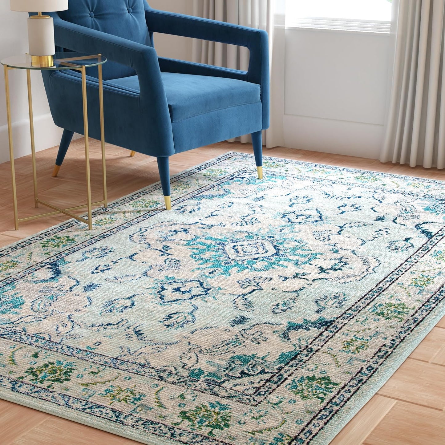 Alfombra cuadrada 5ft azul y marfil sala dormitorio