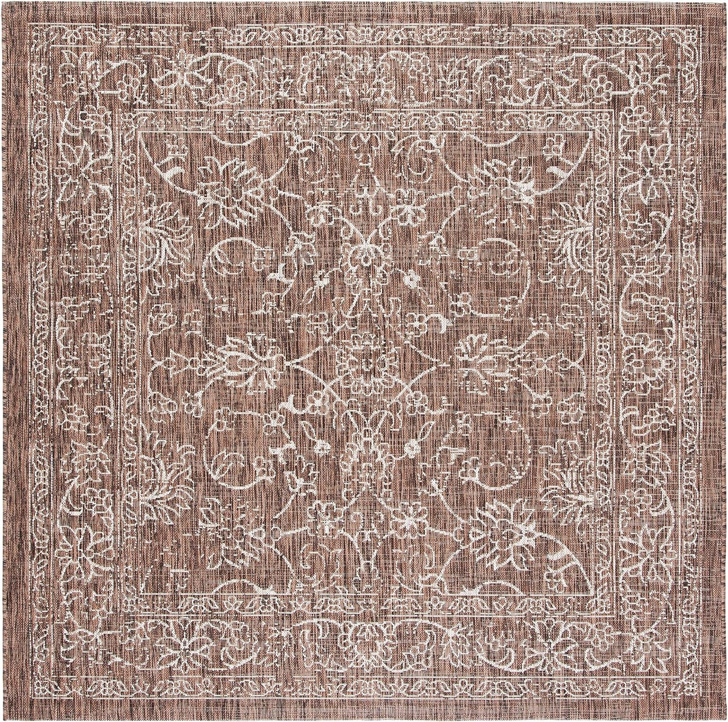Alfombra lavable Courtyard 4ft cuadrada marrón y marfil