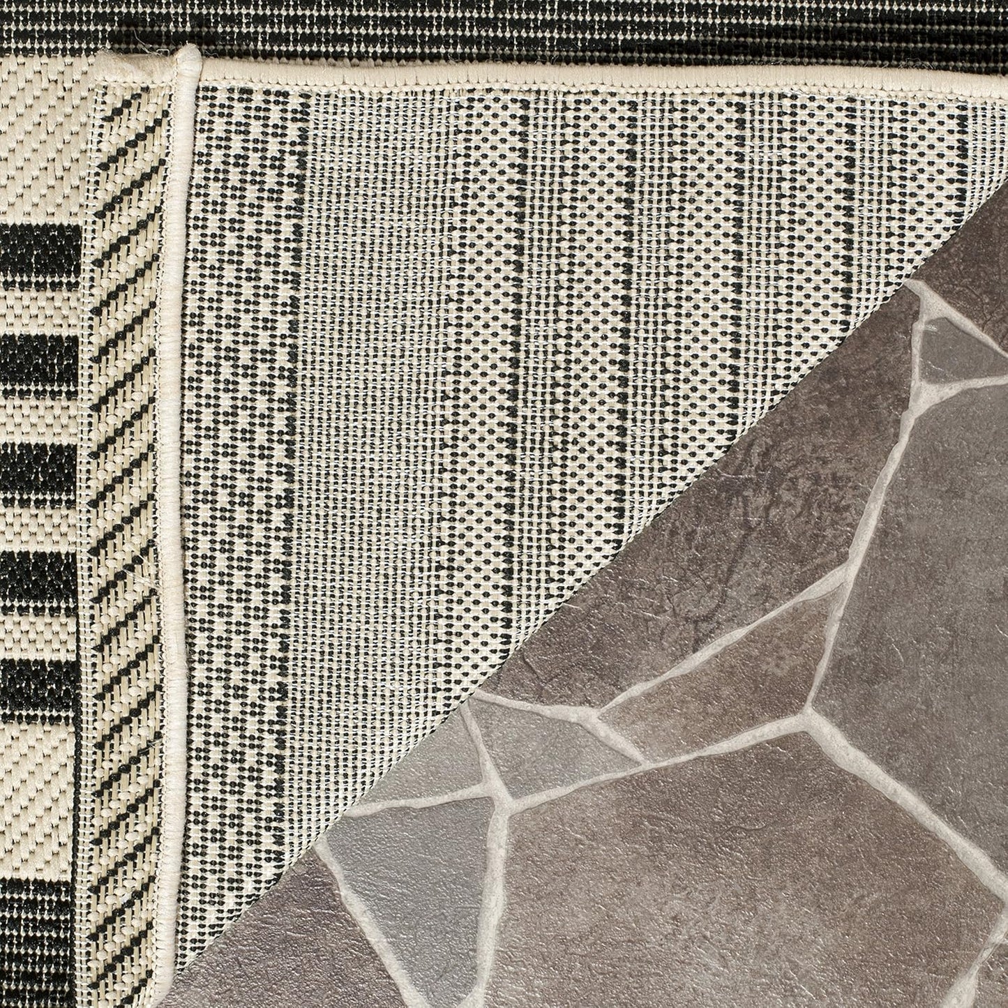 Alfombra cuadrada 2.7ft negro y hueso resistente patio