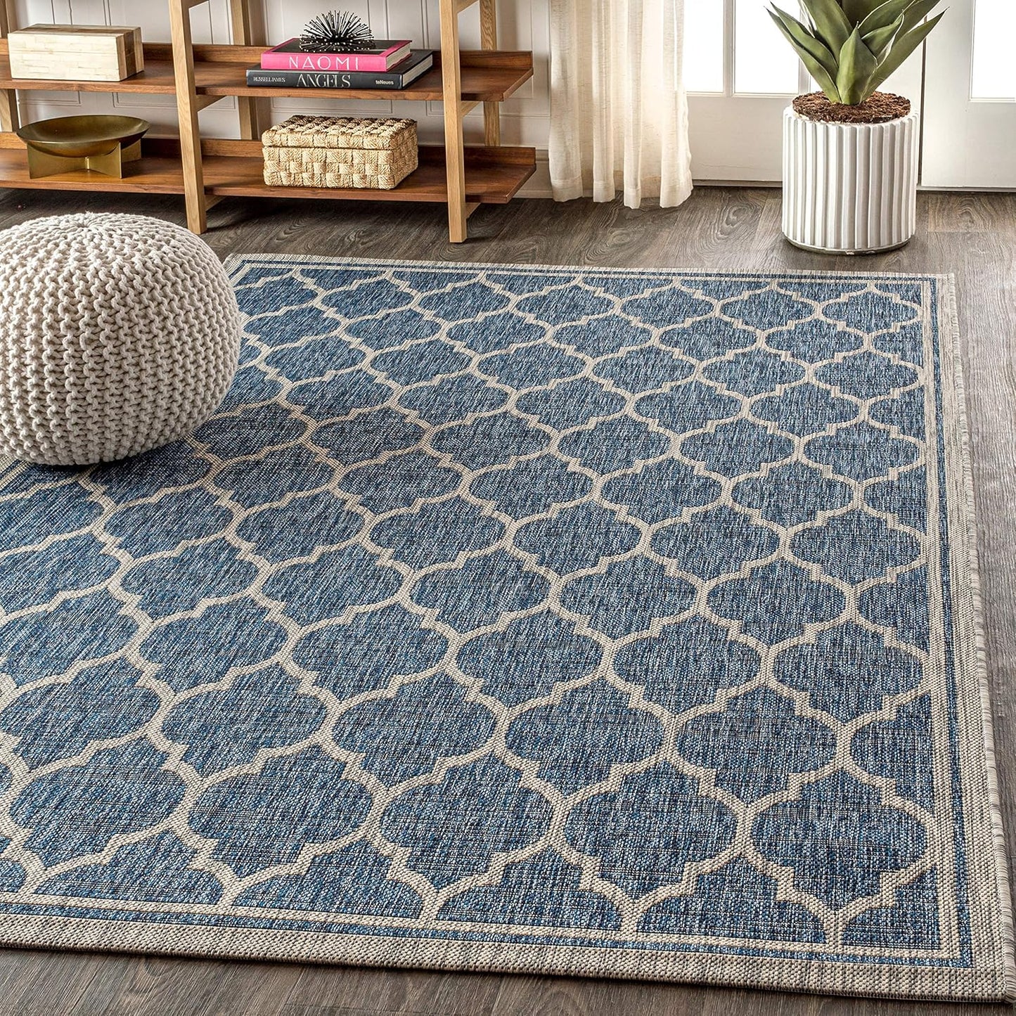 Alfombra marroquí enrejada 5x8ft azul marino/gris trébol