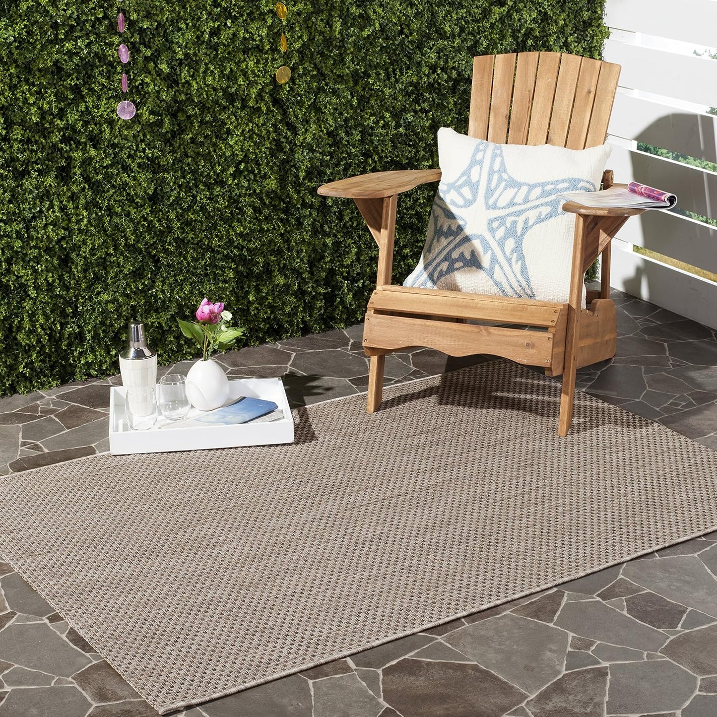 Alfombra exterior lavable Courtyard 5'3x7'7 Beige y Marrón