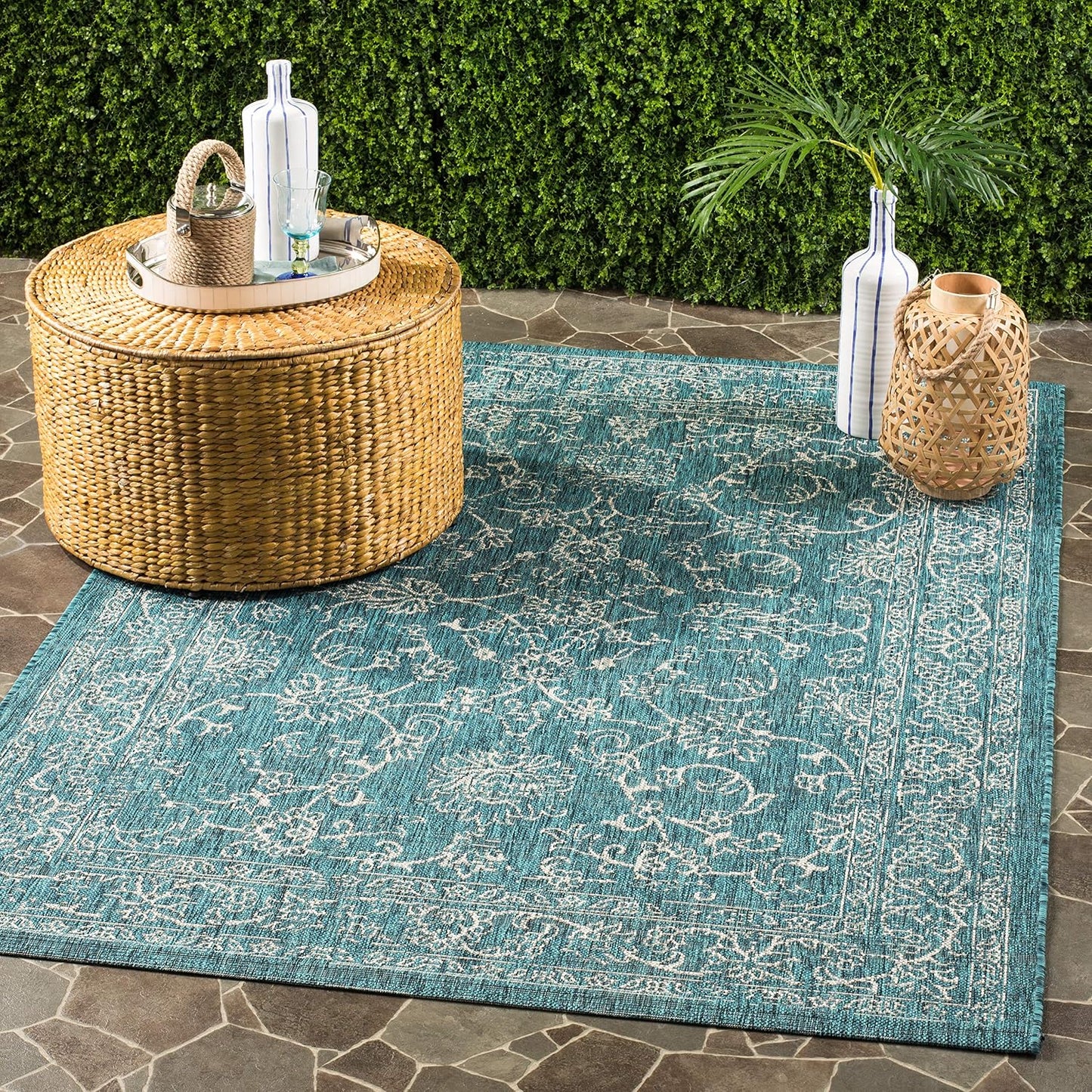 Alfombra exterior lavable Courtyard 5'3x7'7 Turquesa