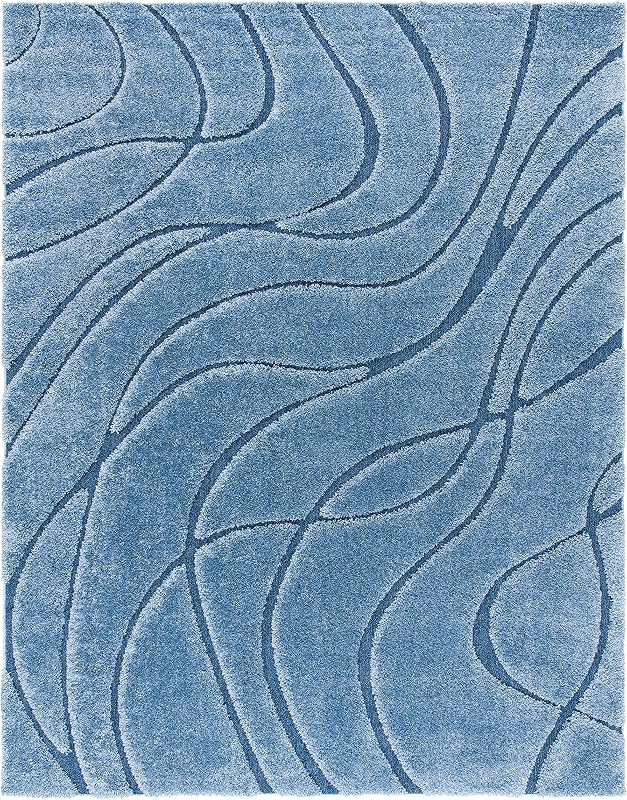 Alfombra área 8x12ft 1.2" grosor azul claro y azul