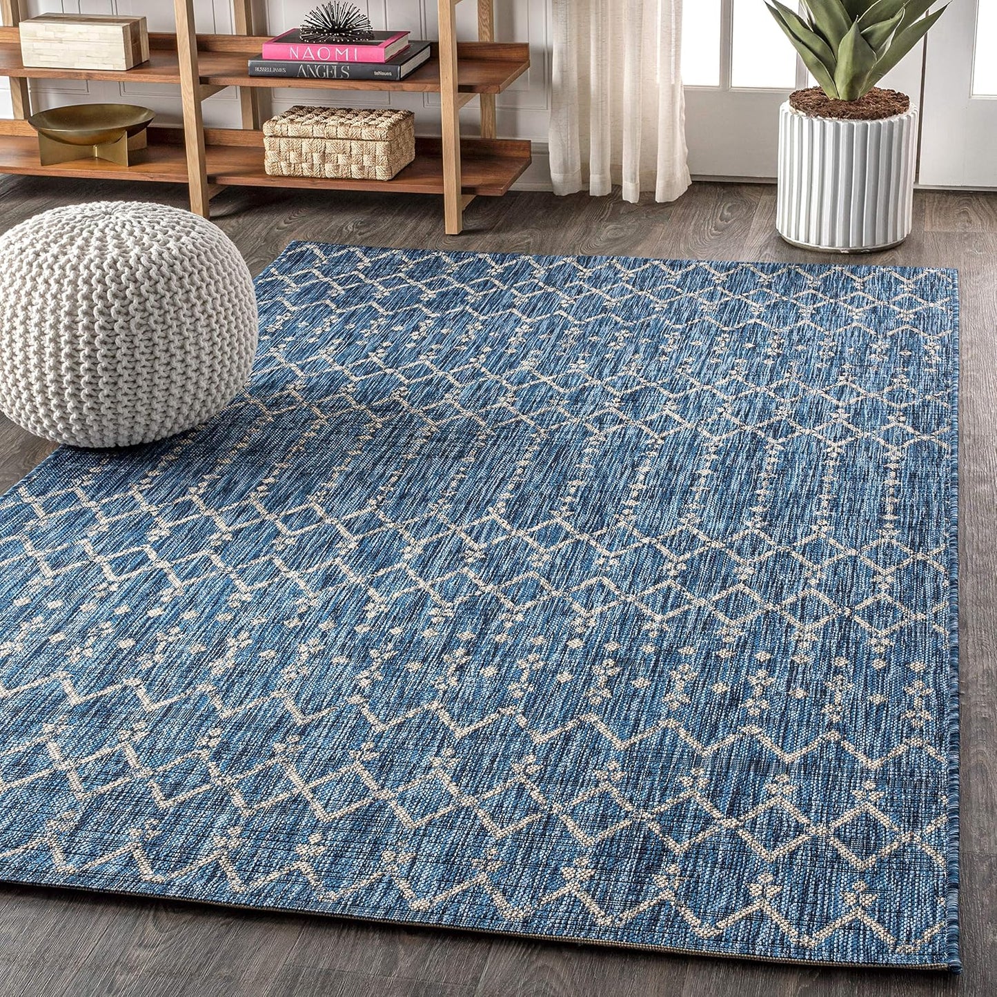 Alfombra área marroquí geométrica 5x8ft azul marino/gris