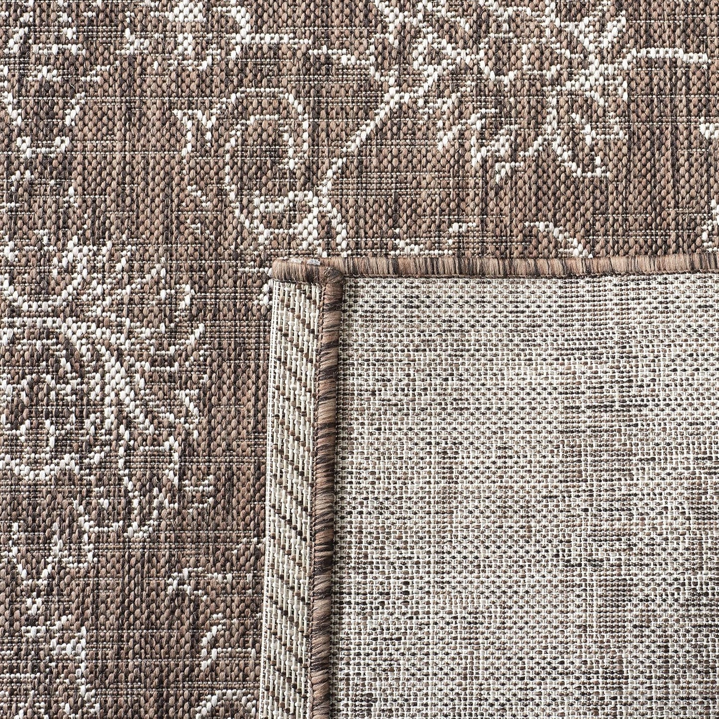 Alfombra lavable Courtyard 4ft cuadrada marrón y marfil